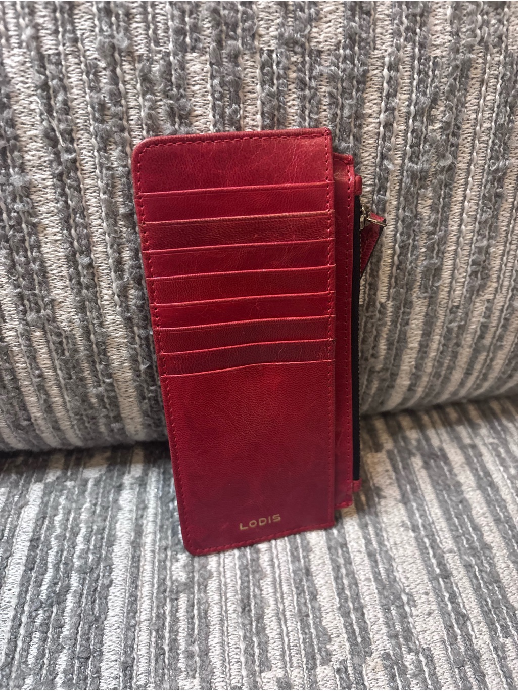 Lodis Red Leather Slim Card Holder With Zip Compartment Lodis Red Leather Slim Card Holder With Zip Compartment